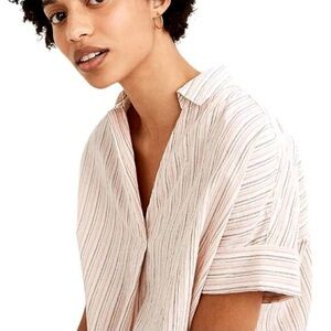 Madewell Striped Textured Popover Blouse | Pink Cream Cotton Top Size M